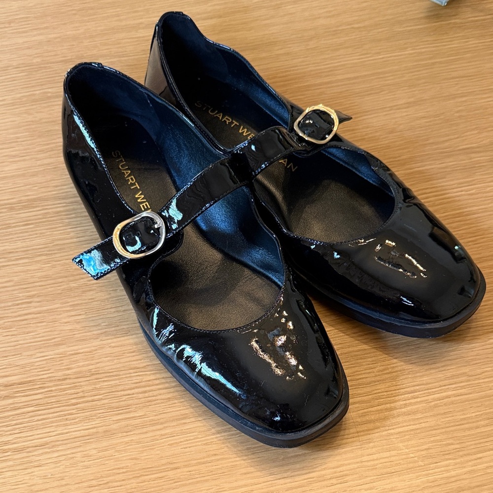 Stuart Weitzman Glossy Black Mary Jane Shoes